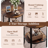 Round Side Table Small End Table with Storage Shelf 2-Tier Nightstand for Small Space