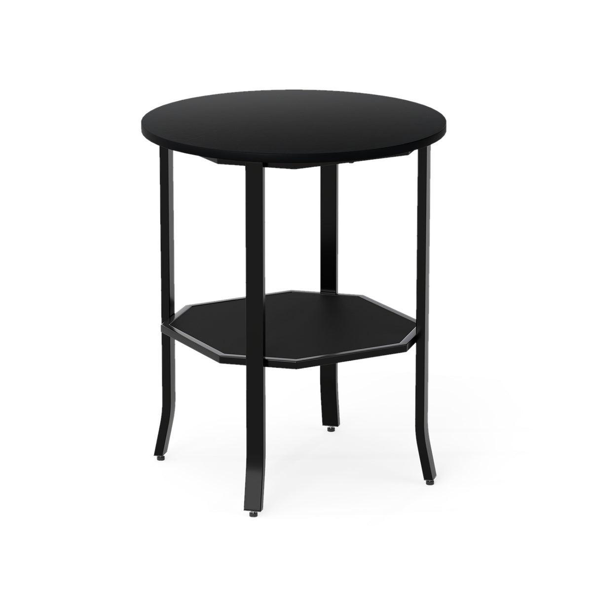 Round Side Table Small End Table with Storage Shelf 2-Tier Nightstand for Small Space