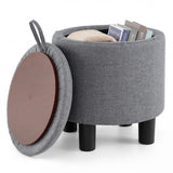 Round Storage Ottoman Linen Fabric Upholstered Footrest Stool