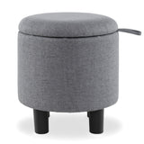 Round Storage Ottoman Linen Fabric Upholstered Footrest Stool