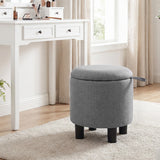 Round Storage Ottoman Linen Fabric Upholstered Footrest Stool