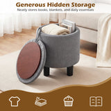 Round Storage Ottoman Linen Fabric Upholstered Footrest Stool