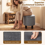 Round Storage Ottoman Linen Fabric Upholstered Footrest Stool