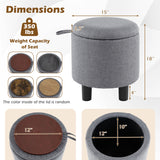 Round Storage Ottoman Linen Fabric Upholstered Footrest Stool