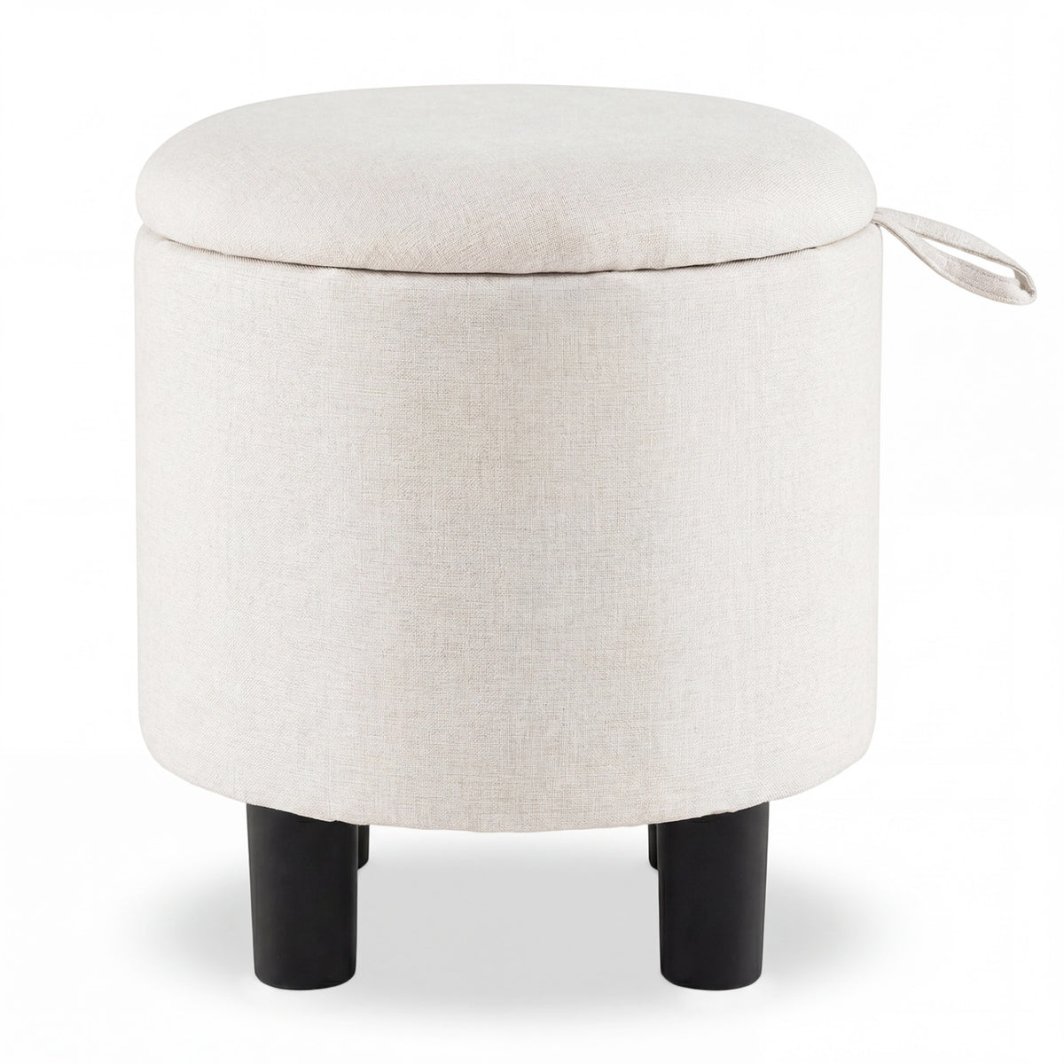 Round Storage Ottoman Linen Fabric Upholstered Footrest Stool
