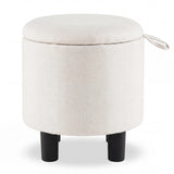 Round Storage Ottoman Linen Fabric Upholstered Footrest Stool