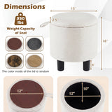 Round Storage Ottoman Linen Fabric Upholstered Footrest Stool