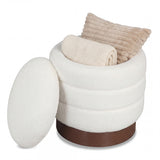 Round Storage Ottoman with Acacia Wood Frame for Living Room