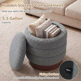 Round Storage Ottoman with Acacia Wood Frame for Living Room