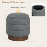 Round Storage Ottoman with Acacia Wood Frame for Living Room