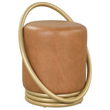 Round Vanity Stool Faux Leather Makeup Chair with Gold Halo Design