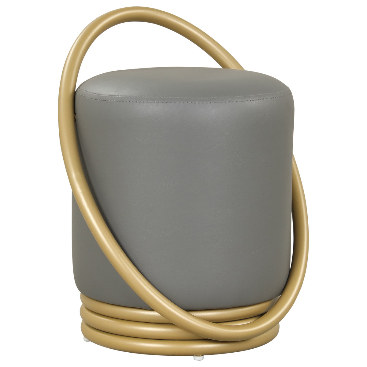 Round Vanity Stool Faux Leather Makeup Chair with Gold Halo Design