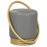 Round Vanity Stool Faux Leather Makeup Chair with Gold Halo Design