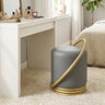 Round Vanity Stool Faux Leather Makeup Chair with Gold Halo Design