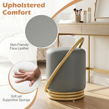 Round Vanity Stool Faux Leather Makeup Chair with Gold Halo Design