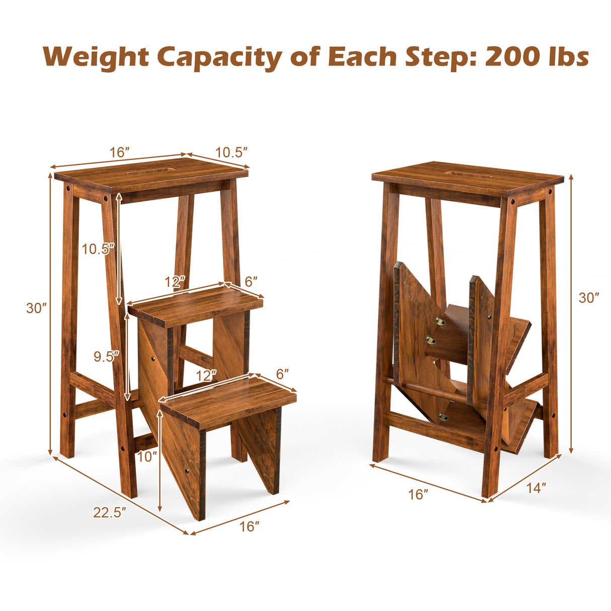 3 Tier Step Stool 3 in 1 Folding Ladder Bench