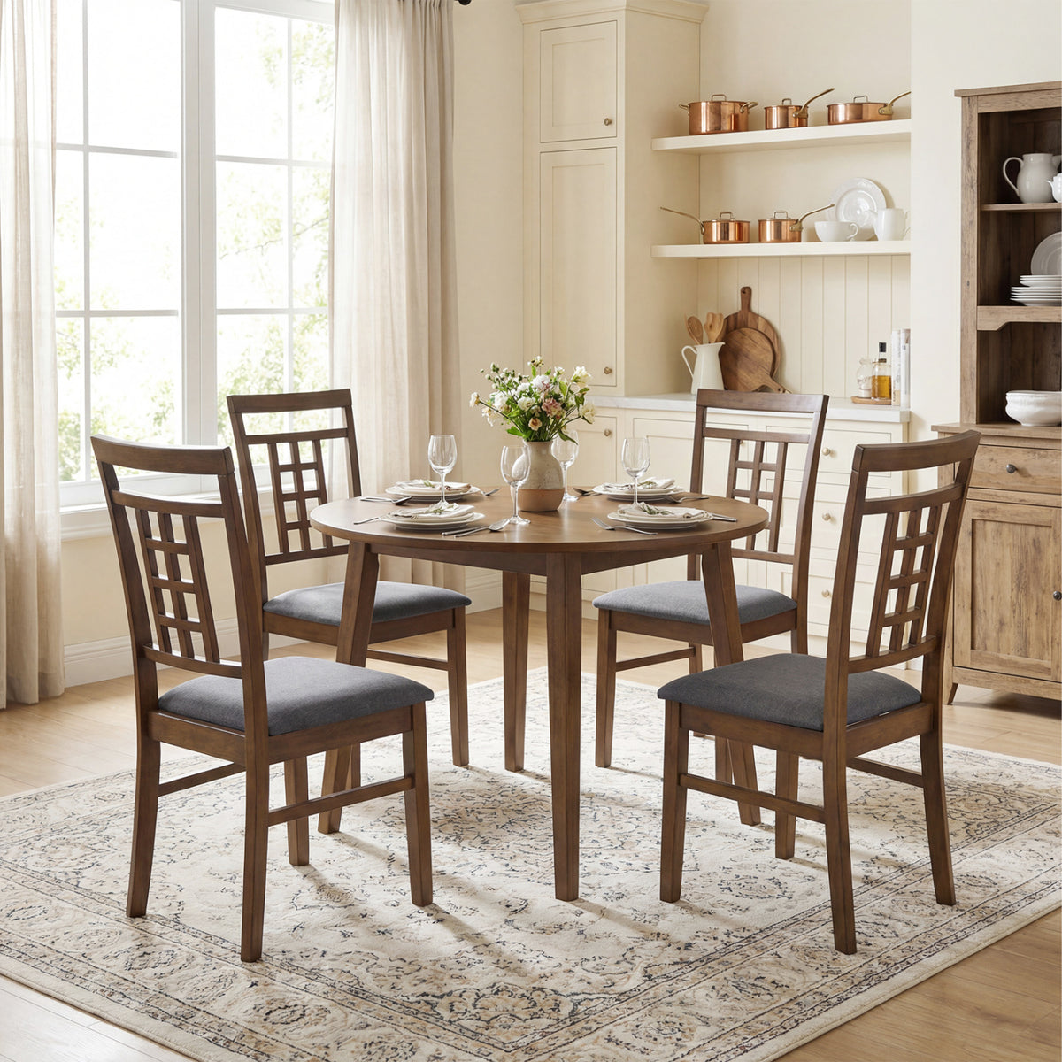 Rubber Wood Dining Chairs Set of 2 with Lattice Back-Brown