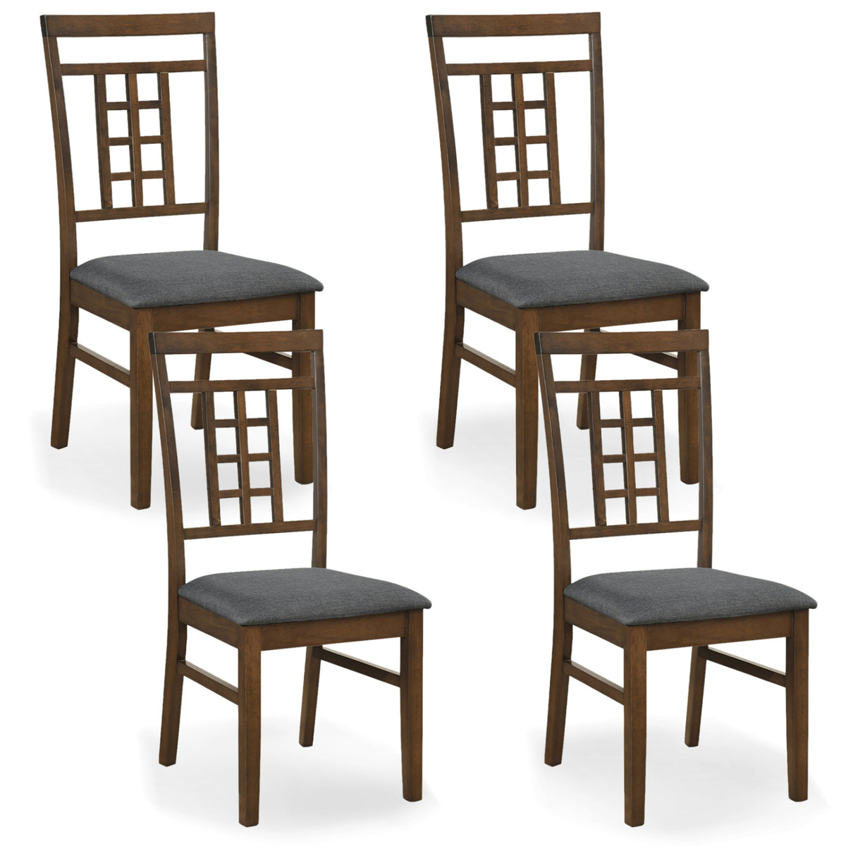 Rubber Wood Dining Chairs Set of 4 with Lattice Back-Brown