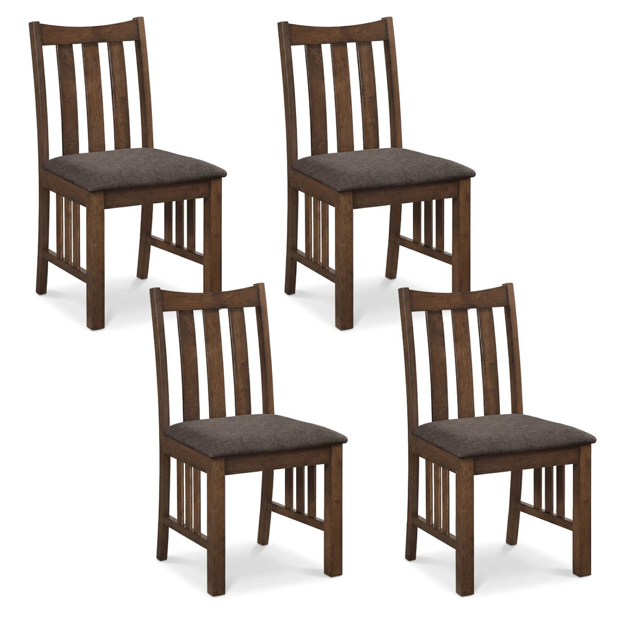 Rubber Wood Dining Chairs Side Chairs Set of 4 with Slat Back-Brown