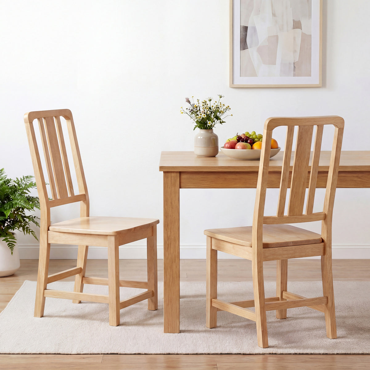 Rubber Wood Dining Chairs Set of 2 with Hollowed Backrest-Natural