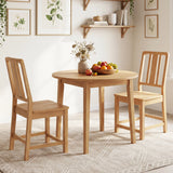 Rubber Wood Dining Chairs Set of 4 with Hollowed Backrest-Natural