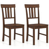 Rubber Wood Dining Chairs Set of 2 with High Slat Backrests-Brown
