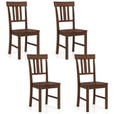Rubber Wood Dining Chairs Set of 4 with High Slat Backrests-Brown