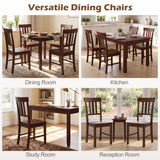 Rubber Wood Dining Chairs Set of 4 with High Slat Backrests-Brown