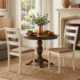 Rubber Wood Dining Chairs Set of 2 with Padded Linen Seat & Slatted Backrest-White