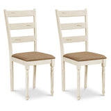 Rubber Wood Dining Chairs Set of 2 with Padded Linen Seat & Slatted Backrest-White