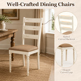 Rubber Wood Dining Chairs Set of 2 with Padded Linen Seat & Slatted Backrest-White