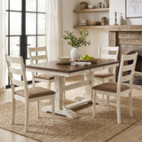 Rubber Wood Dining Chairs Set of 4 with Padded Linen Seat & Slatted Backrest-White