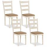 Rubber Wood Dining Chairs Set of 4 with Padded Linen Seat & Slatted Backrest-White