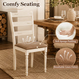 Rubber Wood Dining Chairs Set of 4 with Padded Linen Seat & Slatted Backrest-White