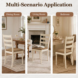 Rubber Wood Dining Chairs Set of 4 with Padded Linen Seat & Slatted Backrest-White