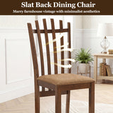 Rubber Wood Slat Back Kitchen Dining Chairs Set of 2-Brown