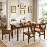 Rubber Wood Slat Back Kitchen Dining Chairs Set of 4-Brown