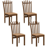 Rubber Wood Slat Back Kitchen Dining Chairs Set of 4-Brown