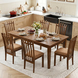 Rubber Wood Slat Back Kitchen Dining Chairs Set of 4-Brown