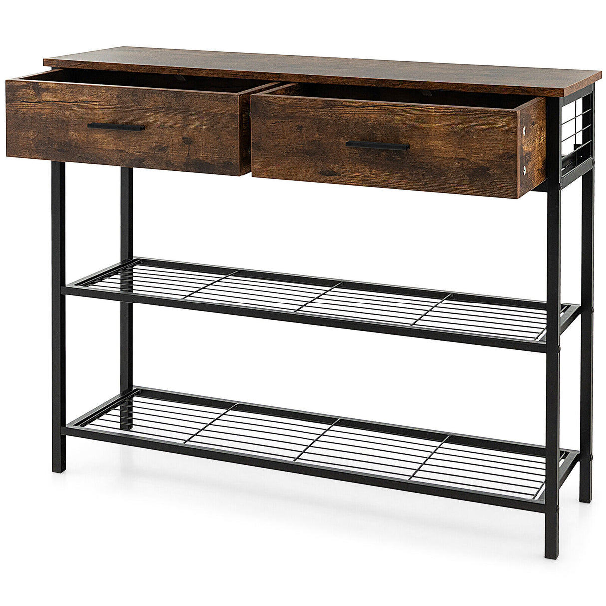 39.5 Inch Entryway Table with 2 Drawers and 2-Tier Shelves