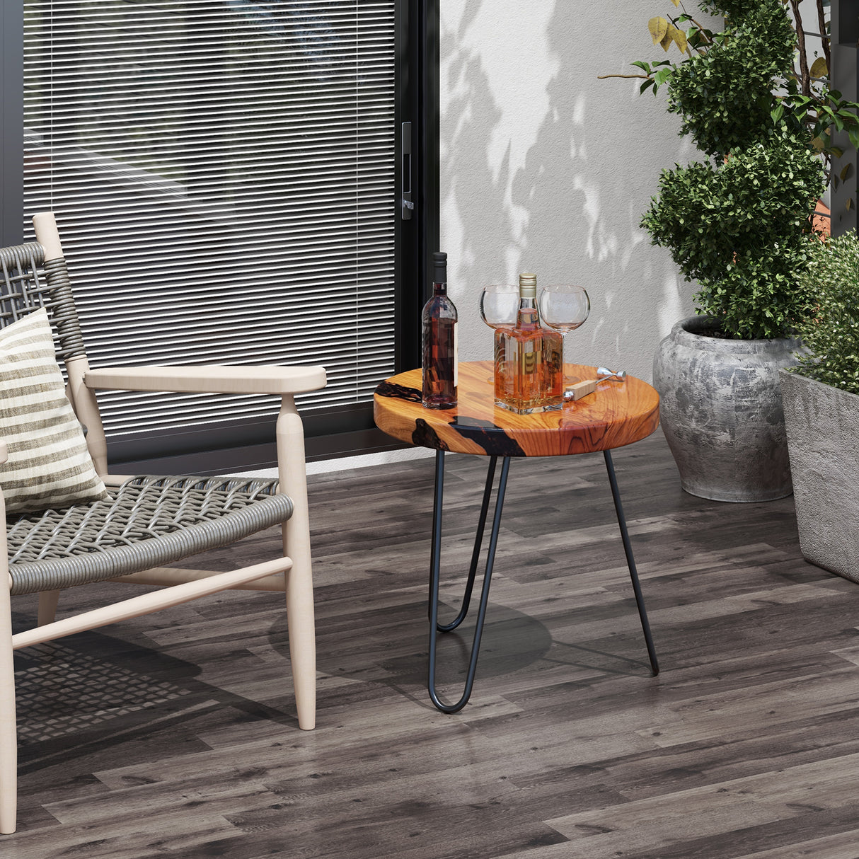 Rustic Round Solid Teak Wood Live Edge Outdoor Side End Table for Patio