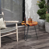 Rustic Round Solid Teak Wood Live Edge Outdoor Side End Table for Patio