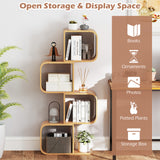 4-Tier S-Shaped Bamboo Bookcase with 4 Open Cubes for Living Room-Natural