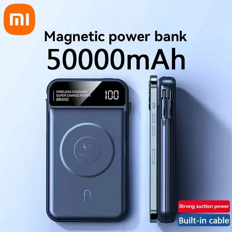 Xiaomi 50000mAh Portable Wireless Charging Power Bank Magnetic Charging Built-in Wire Mobile Phone Battery For Iphone Samsung