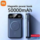 Xiaomi 50000mAh Portable Wireless Charging Power Bank Magnetic Charging Built-in Wire Mobile Phone Battery For Iphone Samsung