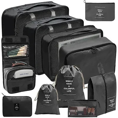 8/9/10/11 Pcs Set Travel Organizer Storage Bags Suitcase Packing Cubes Set Cases Portable Luggage Clothe Shoe Tidy Pouch Folding