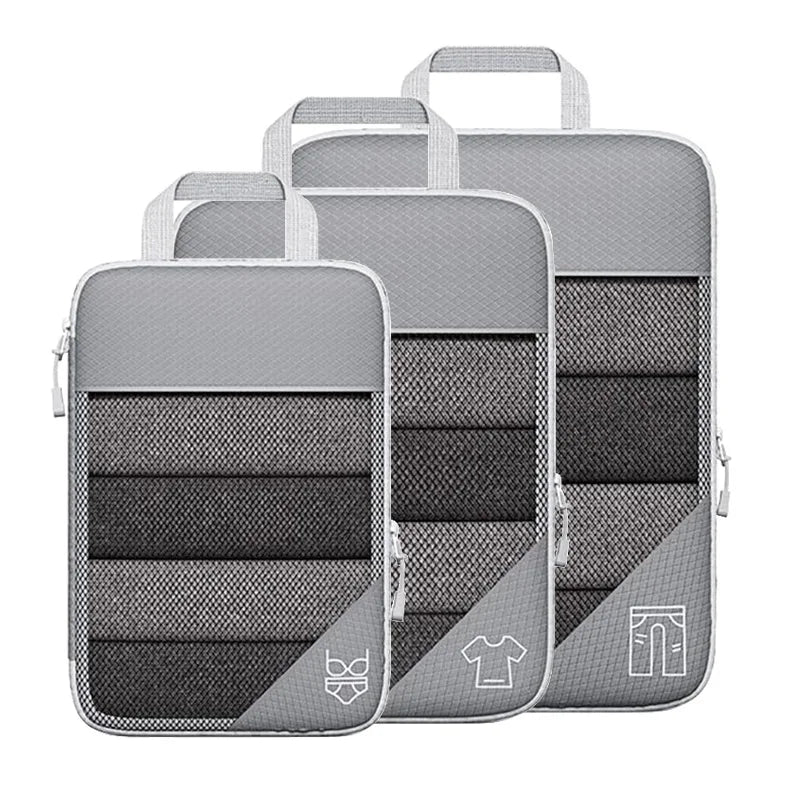 3/6PCS Compressed Packing Cubes Travel Storage Set With Shoe Bag Mesh Visual Luggage Organizer Portable Lightweight Suitcase Bag