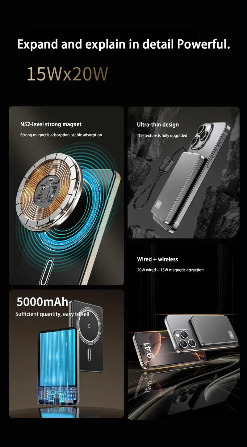 Oneplus Magsafe Power Bank Fast Charging Portable Ultra-thin Magnetic Wireless Digital Display Power Bank Usb Type C Lightning