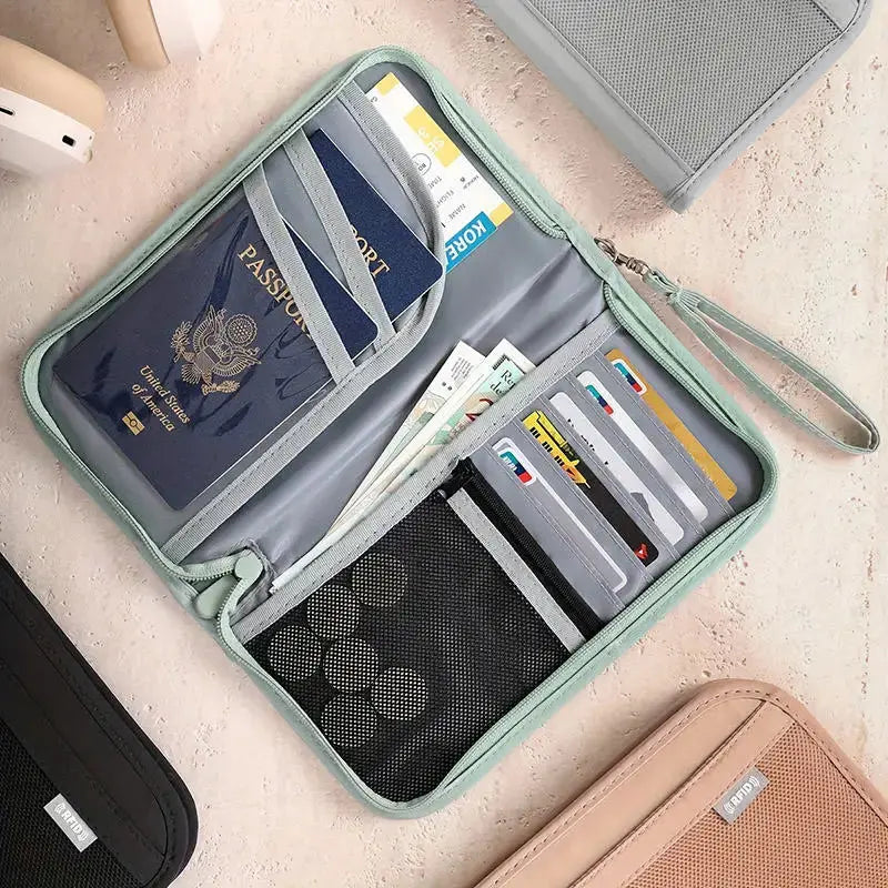 Boarding Passport Ticket Organizer - Secure passport wallet with multiple card slots and quick scan ID, RFID blocking-tan