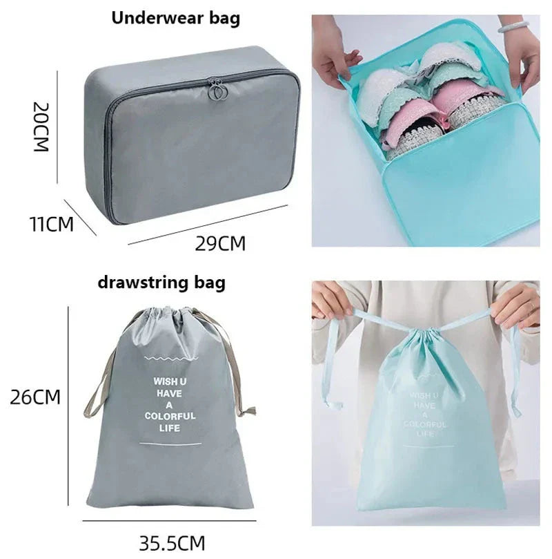 8/9/10/11 Pcs Set Travel Organizer Storage Bags Suitcase Packing Cubes Set Cases Portable Luggage Clothe Shoe Tidy Pouch Folding